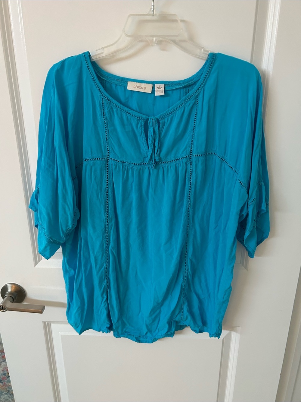 Chicos Teal Peasant Blouse - Women's Top